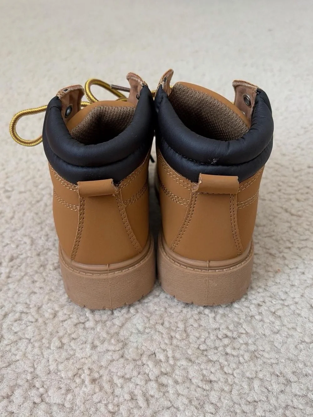 Kids Tan Lace-Up Work Boots - Durable Outdoor Shoes